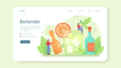 Bartender web banner or landing page. Barman preparing alcoholic Stock Illustration