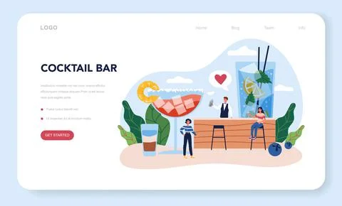 Bartender web banner or landing page. Barman preparing alcoholic drinks Stock Illustration
