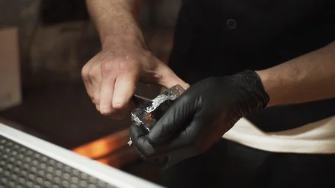 Bartender work with ice Stock Footage 106628851