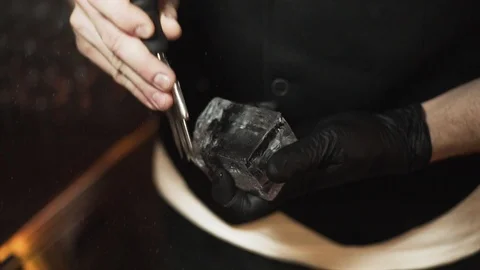 Bartender work with ice Stock Footage 106628986