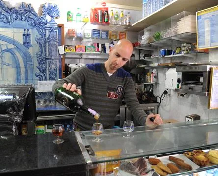Bartender at Work, Lisbon, Portugal Stock Photos