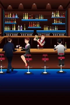Bartender working in a bar Stock Illustration