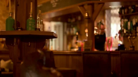 Bartender Working in Cozy Scottish Pub Interior Stock Footage 322208780