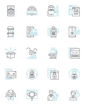 Barter Goods linear icons set. Trading, Exchange, Swapping, Bartering, Deals Stock Illustration
