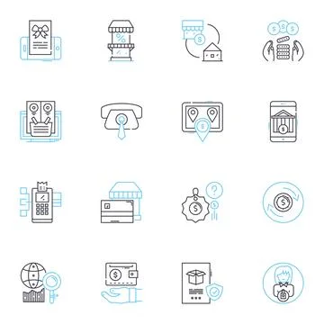 Barter Goods linear icons set. Trading, Exchange, Swapping, Bartering, Deals Stock Illustration
