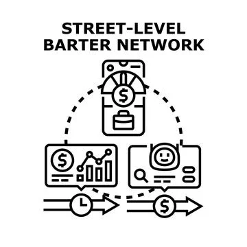 Barter network street level trading economy concept Stock Illustration