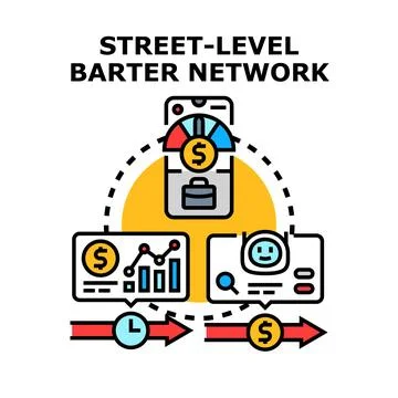 Barter network street level trading economy concept Stock Illustration