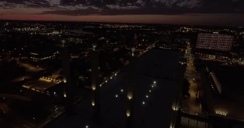Bartle Hall Drone Flyover at Night Stock Footage 71989882
