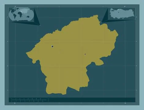 Bartn, Turkiye. Solid color shape. Locations of major cities of the region 库存插图