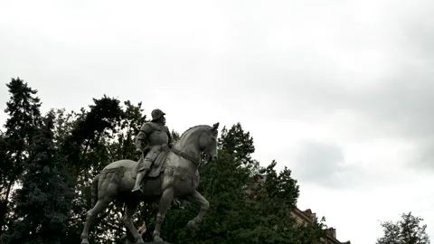 Bartolomeo Colleoni equestrian monument at Plac Lotnikow in Szczecin Poland Stock Footage 346537650