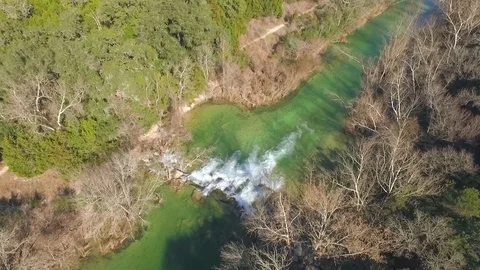 Barton Creek Austin Texas streaming waterfall drone moving over waterfall lookin Stock Footage 101310642
