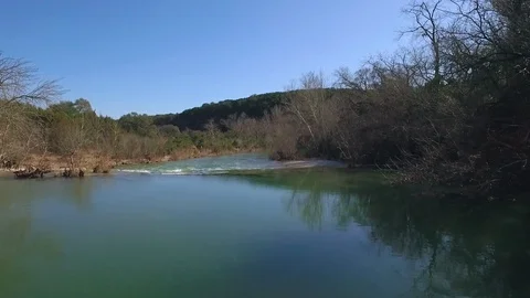 Barton Creek Austin Texas streaming waterfall drone moving over waterfall with c Stock Footage 101393238