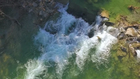 Barton Creek Austin Texas streaming waterfall drone descending upon waterfall wh Stock Footage 101494808