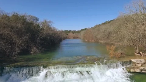 Barton Creek Austin Texas streaming waterfall drone moving upstream over  waterf Stock Footage 101848359