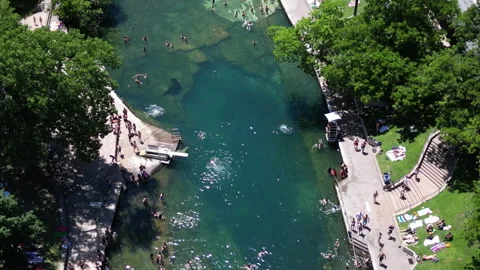 Barton Springs Municipal Pool Downtown Austin Texas Sunny Summer Spring Daytime Stock Footage 240115768