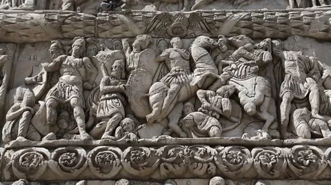 Bas-relief on the ancient Arch of Galerius in Thessaloniki, Greece Stock Footage 43668520