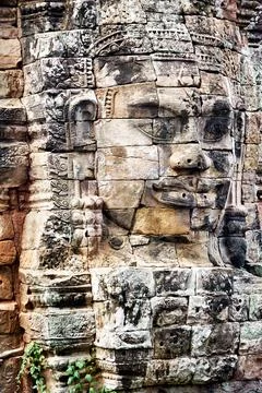Bas relief at Angkor Thom Temple. Bayon. Siem Reap. Cambodia Stock Photos