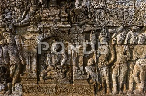 Bas-relief in Borobudur Buddist Temple - island Java Indonesia Stock Photos