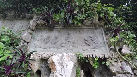 Bas relief of Buddha, narrative panel, Marble mountains, Da Nang, Vietnam Stock Footage 155073740