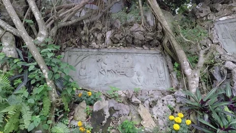 Bas relief of Buddha, narrative panel, Marble mountains, Da Nang, Vietnam Stock Footage 155143152