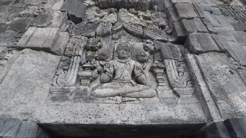 Bas Relief Carving above Chamber Doorway Entrance, Sewu Main Temple, Indonesia Stock Footage 284859904