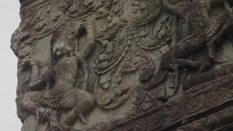 Bas Relief Carvings At Angkor Wat, Siem Reap, Cambodia Stock Footage 134493553