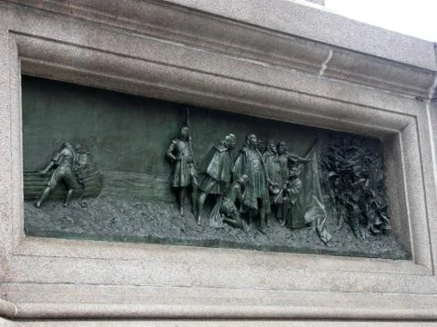 Bas-relief on Columbus square Stock Photos