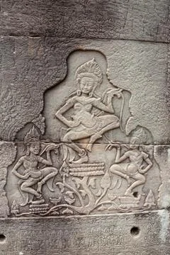 Bas-relief dancing Apsara Stock Photos