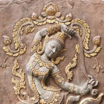 Bas-relief decorated on temple's wall Stock Photos