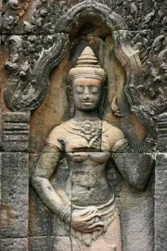 Bas-relief of devata, banteay kdei temple Stock Photos