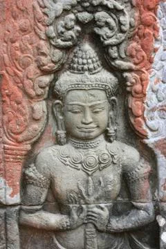 Bas-relief of devata, banteay kdei temple Stock Photos
