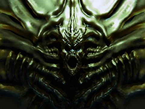 Bas-relief devil on gates to hell. 3d illustration Stock Illustration