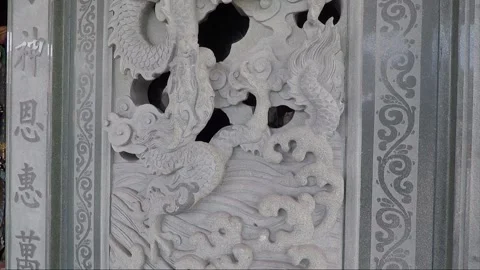 Bas relief inside Tow Moo Keong Chinese Temple, Streets of George Town, Penang 库存影片 159722187