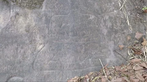 Bas Relief, Stone Carving of Buddha Image, Mountain Cliff Wall, Vat Phou, Laos Vídeos de archivo 279489489