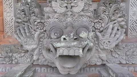 Bas Relief, Stone Carving on Wall, Balinese Temple Wall, Ubud, Bali, Indonesia Stock Footage 285960095