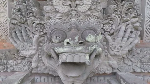 Bas Relief, Stone Carving on Wall, Balinese Temple Wall, Ubud, Bali, Indonesia Stock Footage 285960471