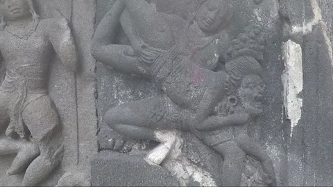 Bas relief on the terrace wall, Vishnu Temple, Prambanan, Java, Indonesia Video stock 249831081
