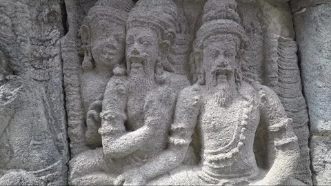 Bas relief on the terrace wall, Vishnu Temple, Prambanan, Java, Indonesia Stock Footage 250378633