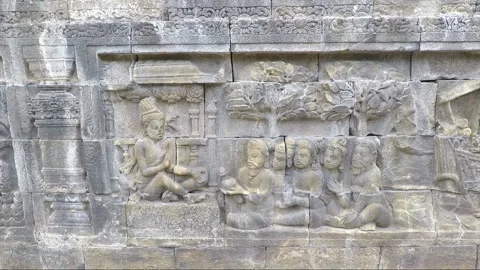 Bas Relief on the wall of the Borobudur Temple, Java, Indonesia Stock Footage 241768306
