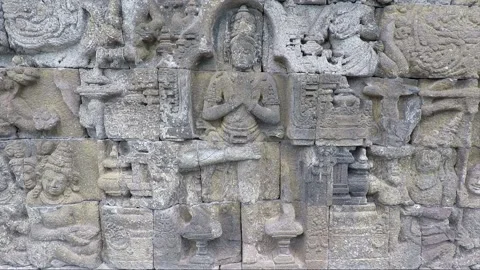 Bas Relief on the Wall, Borobudur Temple Terrace, Java, Indonesia Stock Footage 244901734