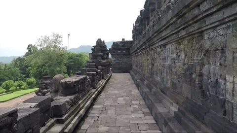 Bas Relief on the wall, Borobudur Temple Terrace, Java, Indonesia Vídeos de archivo 307382494