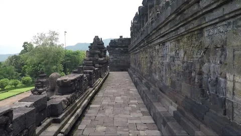 Bas Relief on the wall, Borobudur Temple Terrace, Java, Indonesia Stock Footage 307382497