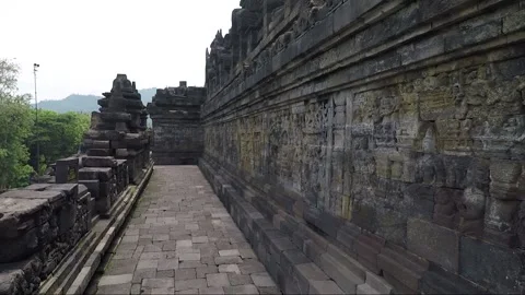 Bas Relief on the wall, Borobudur Temple Terrace, Java, Indonesia Stock Footage 307382852
