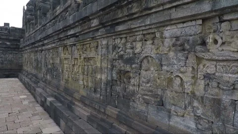 Bas Relief on the wall, Borobudur Temple Terrace, Java, Indonesia 스톡 동영상 307383531