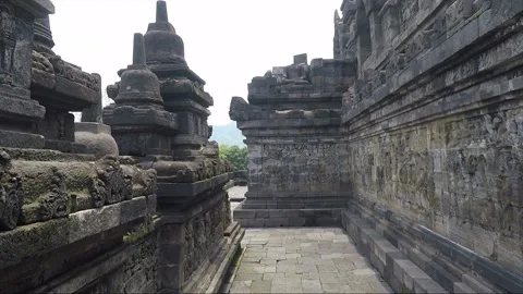 Bas Relief on the wall, Borobudur Temple Terrace, Java, Indonesia Stock Footage 307385018