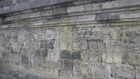 Bas Relief on the wall, Borobudur Temple Terrace, Java, Indonesia Vídeos de archivo 307494587
