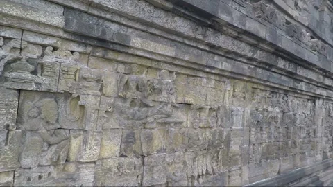 Bas Relief on the wall, Borobudur Temple Terrace, Java, Indonesia Video stock 307495943