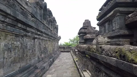 Bas Relief on the wall, Borobudur Temple Terrace, Java, Indonesia Stock Footage 307496484