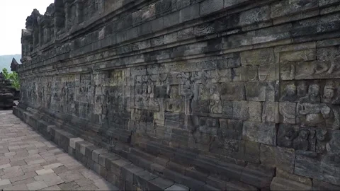 Bas Relief on the wall, Borobudur Temple Terrace, Java, Indonesia Stock Footage 307783890