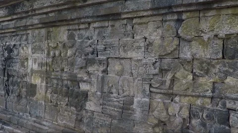 Bas Relief on the wall, Borobudur Temple Terrace, Java, Indonesia Stock Footage 307786620